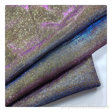 Tecido brilhante de tecido azul -poliestre de tecido de malha de glitter para vestir